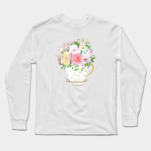 Flowers in a cup watercolor Long Sleeve T-Shirt by colorandcolor